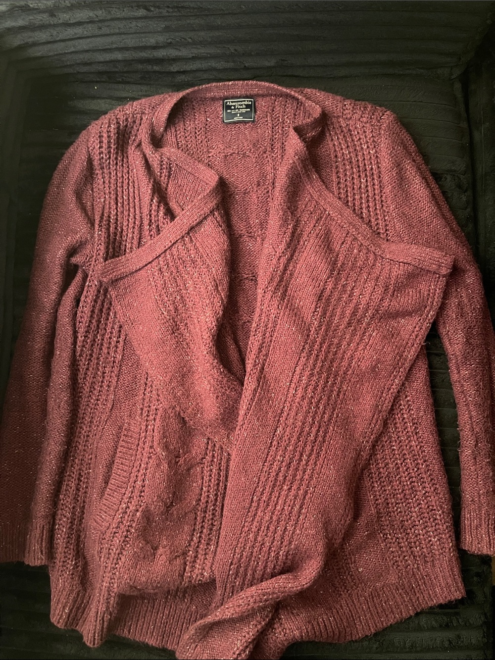 Abercrombie and Fitch Cozy Open-Front Cable Knit Sweater Cardigan - Burgundy